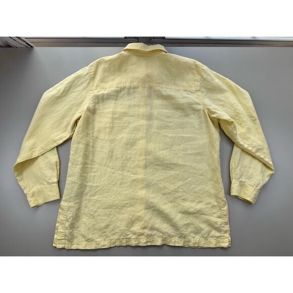 Sigrid Olsen Womens 100% Linen Button Up Shirt L Yellow Lagenlook Collared Tunic - Picture 13 of 16